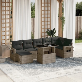Set de sofás de jardín y cojines 8 piezas ratán sintético gris