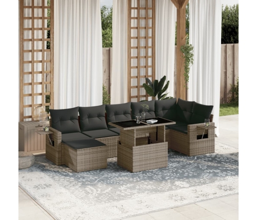 Set de sofás de jardín y cojines 8 piezas ratán sintético gris