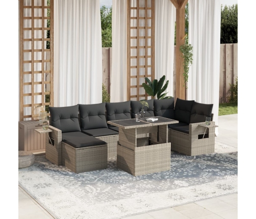 Set de sofás de jardín 8 pzas y cojines ratán sintético gris