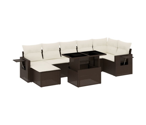 Set sofás de jardín 8 piezas y cojines ratán sintético marrón