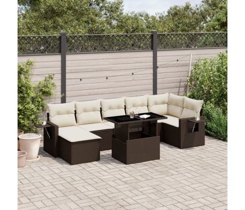 Set sofás de jardín 8 piezas y cojines ratán sintético marrón