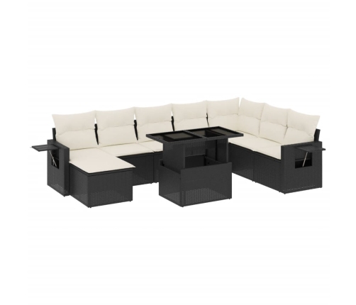 Set de sofás de jardín 8 piezas y cojines ratán sintético negro