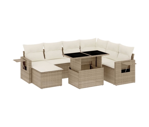 Set de sofás de jardín y cojines 8 piezas ratán sintético beige