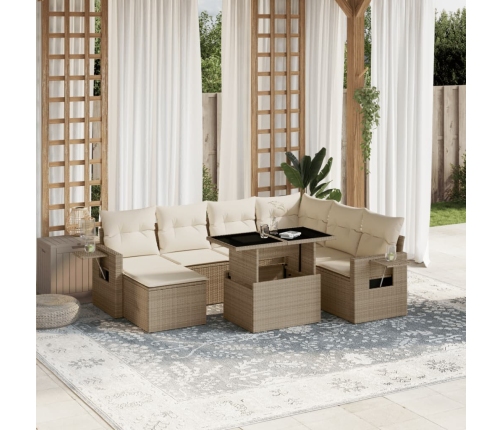 Set de sofás de jardín y cojines 8 piezas ratán sintético beige