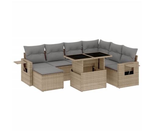 Set de sofás de jardín y cojines 8 piezas ratán sintético beige