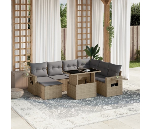 Set de sofás de jardín y cojines 8 piezas ratán sintético beige