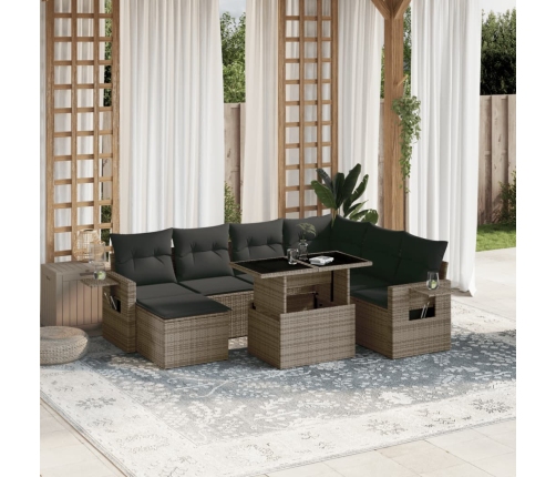 Set de sofás de jardín y cojines 8 piezas ratán sintético gris