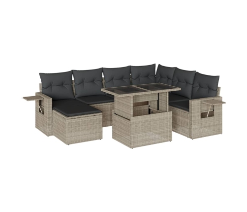 Set de sofás de jardín 8 pzas y cojines ratán sintético gris