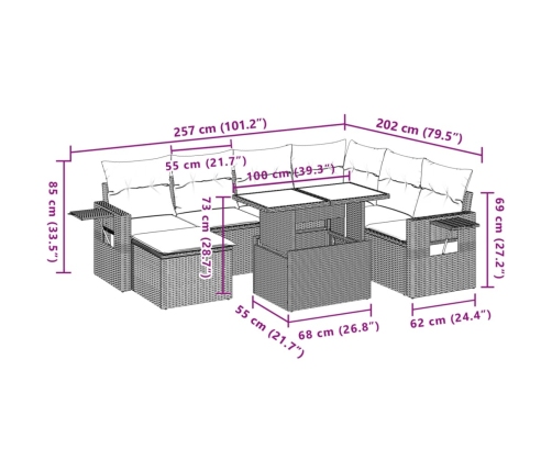 Set de sofás de jardín 8 pzas y cojines ratán sintético gris