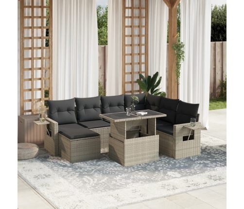 Set de sofás de jardín 8 pzas y cojines ratán sintético gris