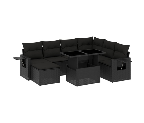 Set de sofás de jardín 8 piezas y cojines ratán sintético negro