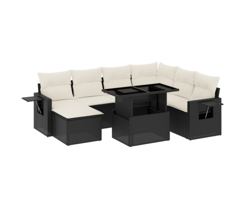Set de sofás de jardín 8 piezas y cojines ratán sintético negro