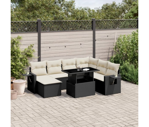 Set de sofás de jardín 8 piezas y cojines ratán sintético negro