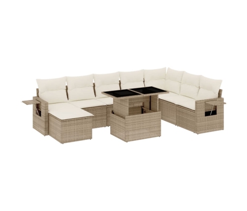 Set de sofás de jardín 9 pzas con cojines ratán sintético beige