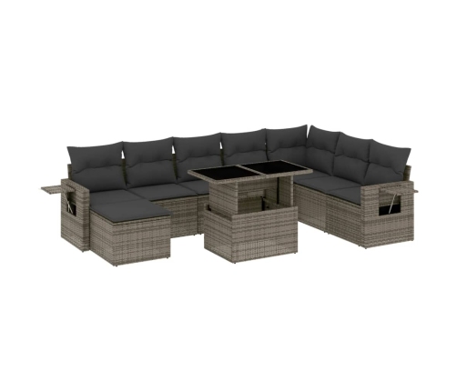 Set de muebles de jardín 9 pzas y cojines ratán sintético gris