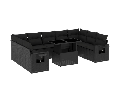 Set de sofás de jardín 10 pzas cojines ratán sintético negro