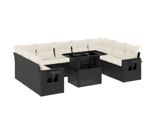 Set de sofás de jardín 10 pzas cojines ratán sintético negro