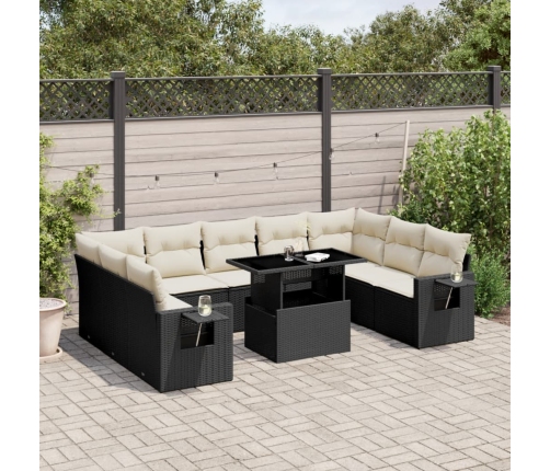 Set de sofás de jardín 10 pzas cojines ratán sintético negro
