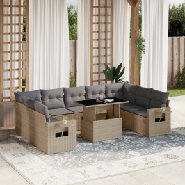 Juego de sofás jardín con cojines beige 10 pzas ratán sintético