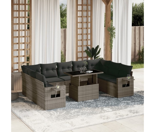 Set de sofás de jardín 10 pzas con cojines ratán sintético gris