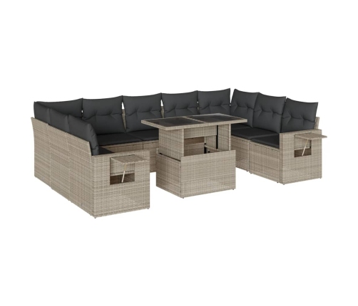 Set sofás jardín 10 pzas con cojines ratán sintético gris claro