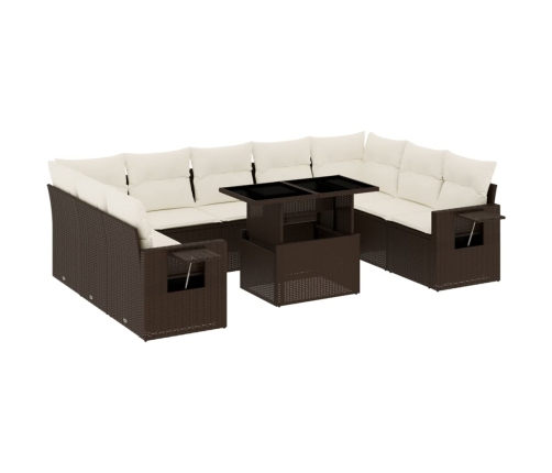 Set de sofás de jardín 10 pzas y cojines ratán sintético marrón