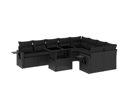 Set de sofás de jardín 10 pzas cojines ratán sintético negro