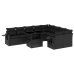 Set de sofás de jardín 10 pzas cojines ratán sintético negro