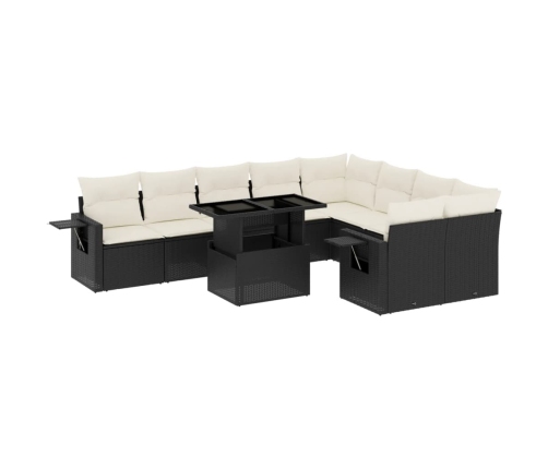 Set de sofás de jardín 10 pzas cojines ratán sintético negro