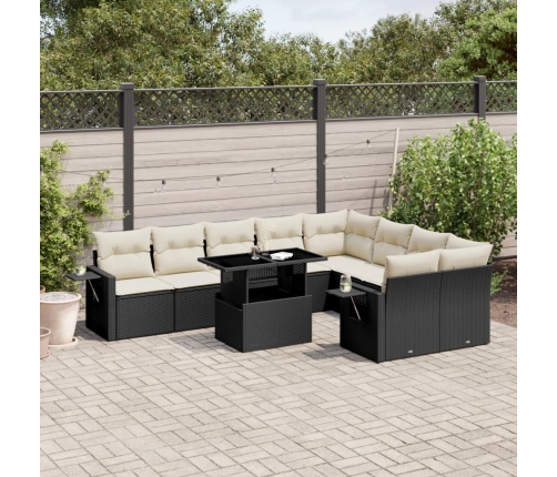 Set de sofás de jardín 10 pzas cojines ratán sintético negro