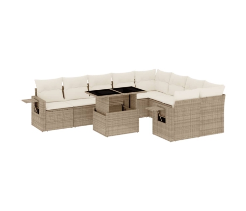 Juego de sofás jardín con cojines beige 10 pzas ratán sintético