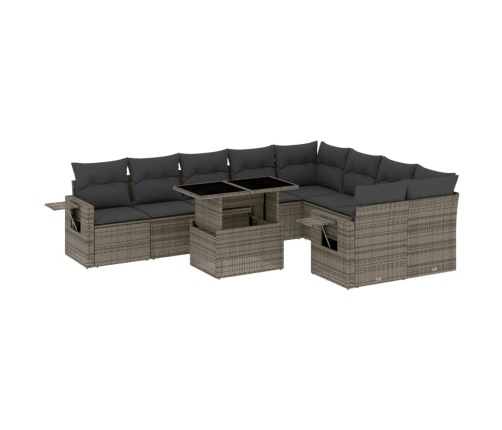Set de sofás de jardín 10 pzas con cojines ratán sintético gris