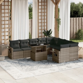 Set de sofás de jardín 10 pzas con cojines ratán sintético gris