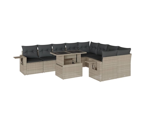 Set sofás jardín 10 pzas con cojines ratán sintético gris claro