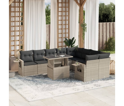 Set sofás jardín 10 pzas con cojines ratán sintético gris claro
