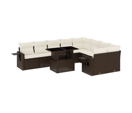 Set de sofás de jardín 10 pzas y cojines ratán sintético marrón
