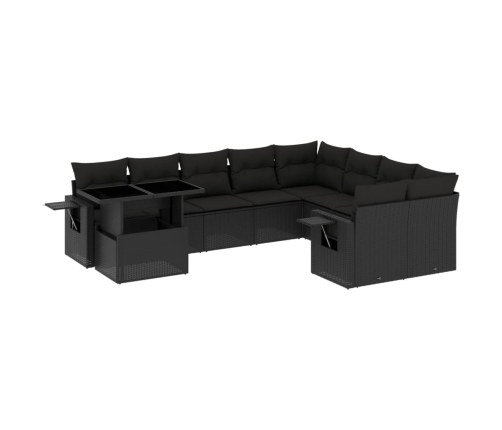 Set de sofás de jardín 10 pzas cojines ratán sintético negro