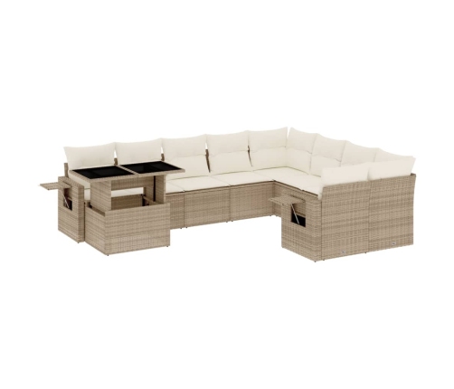 Juego de sofás jardín con cojines beige 10 pzas ratán sintético