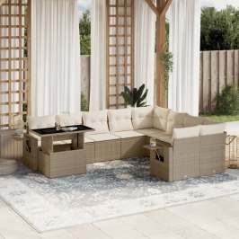 Juego de sofás jardín con cojines beige 10 pzas ratán sintético