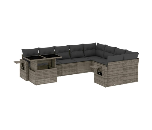 Set de sofás de jardín 10 pzas con cojines ratán sintético gris