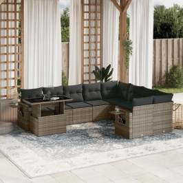 Set de sofás de jardín 10 pzas con cojines ratán sintético gris