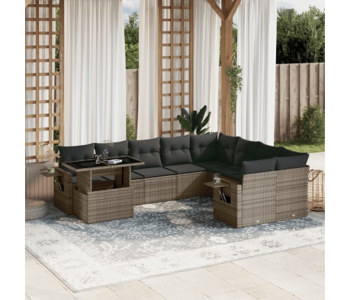Set de sofás de jardín 10 pzas con cojines ratán sintético gris