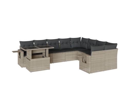 Set sofás jardín 10 pzas con cojines ratán sintético gris claro
