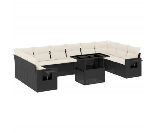 Set de sofás de jardín 11 pzas y cojines ratán sintético negro