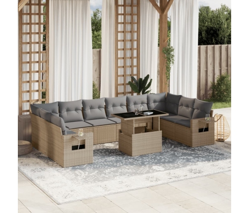 Set de sofás de jardín 11pzas con cojines ratán sintético beige