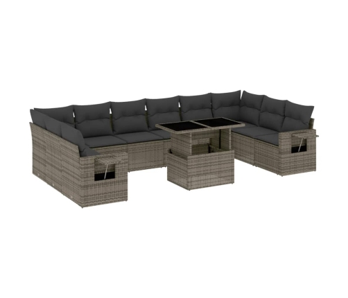 Set de sofás de jardín 11 pzas y cojines ratán sintético gris