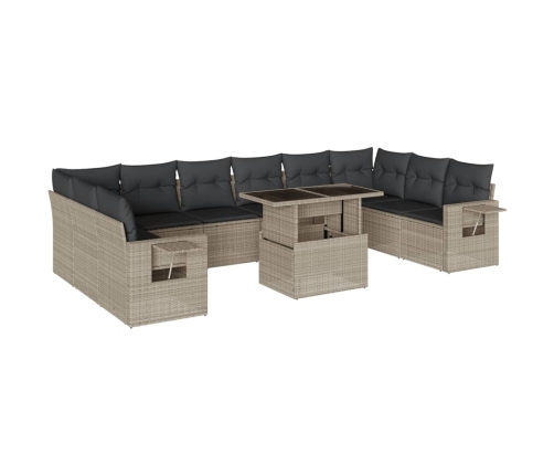 Set de sofás de jardín 11 pzas y cojines ratán sintético gris