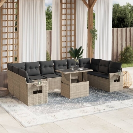 Set de sofás de jardín 11 pzas y cojines ratán sintético gris