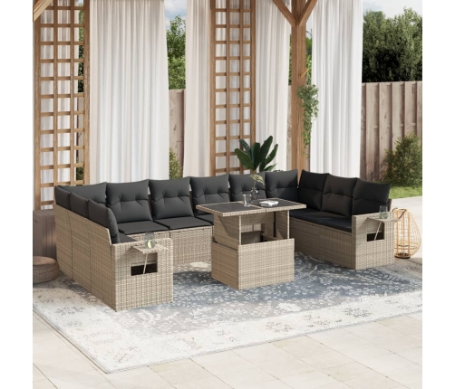 Set de sofás de jardín 11 pzas y cojines ratán sintético gris