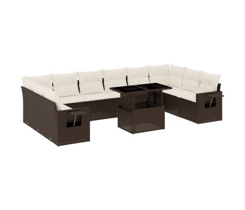Set de sofás de jardín 11 pzas cojines ratán sintético marrón